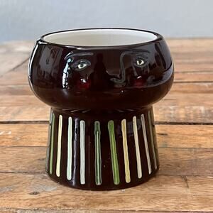 Opalhouse Stoneware Face Planter Vase Brown Striped 4" Tall